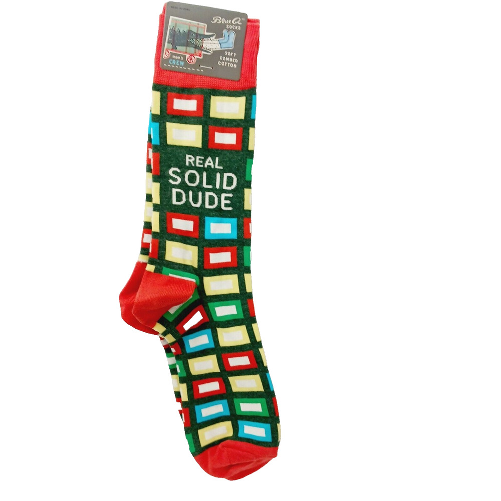 Sock Blue Q Crew Men Women Real Solid Dude Geo Geometric Nice Guy Red NWT NEW